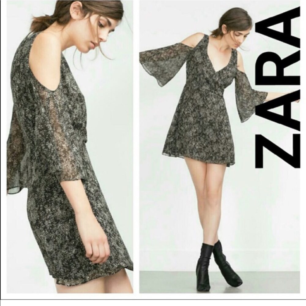 Zara snake print cold shoulder mini dress black gray